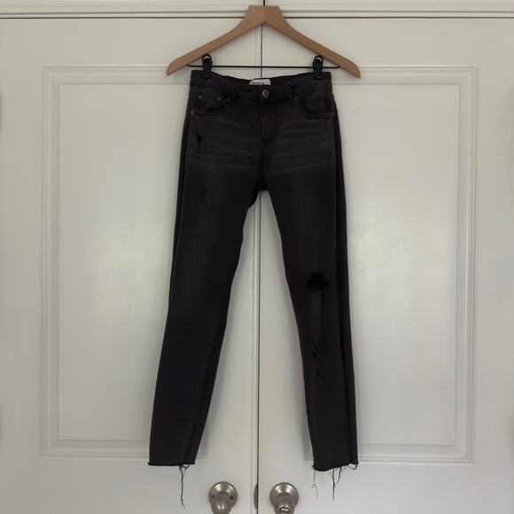 Pistola distressed raw hem skinny jeans charcoal Wash 5-pocket zip button ripped - Picture 1 of 11